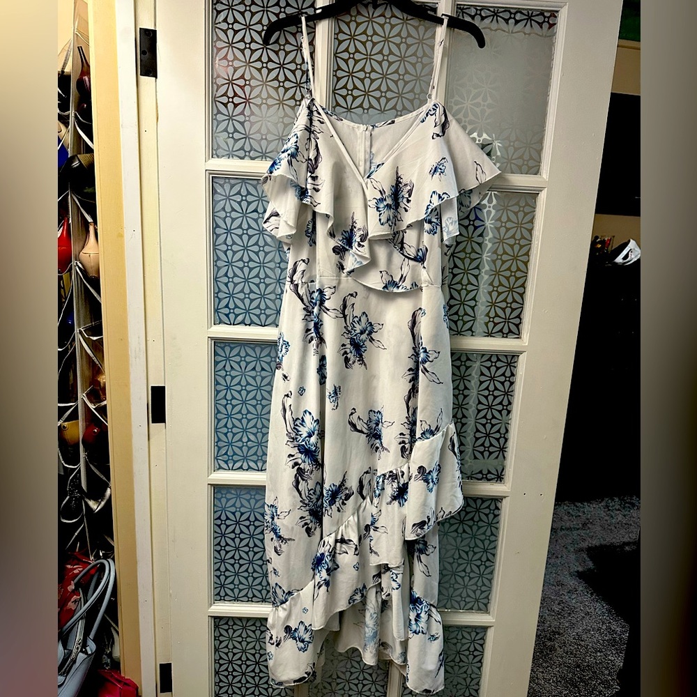 Blue white floral cold shoulder ruffle sundress 16 18 1X 2x